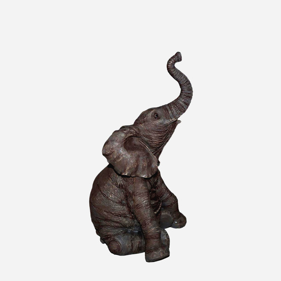 8" High Asian Elephant Figurine with Trunk Up Symbolic Elegance for Your Space! - Picture 2 of 6